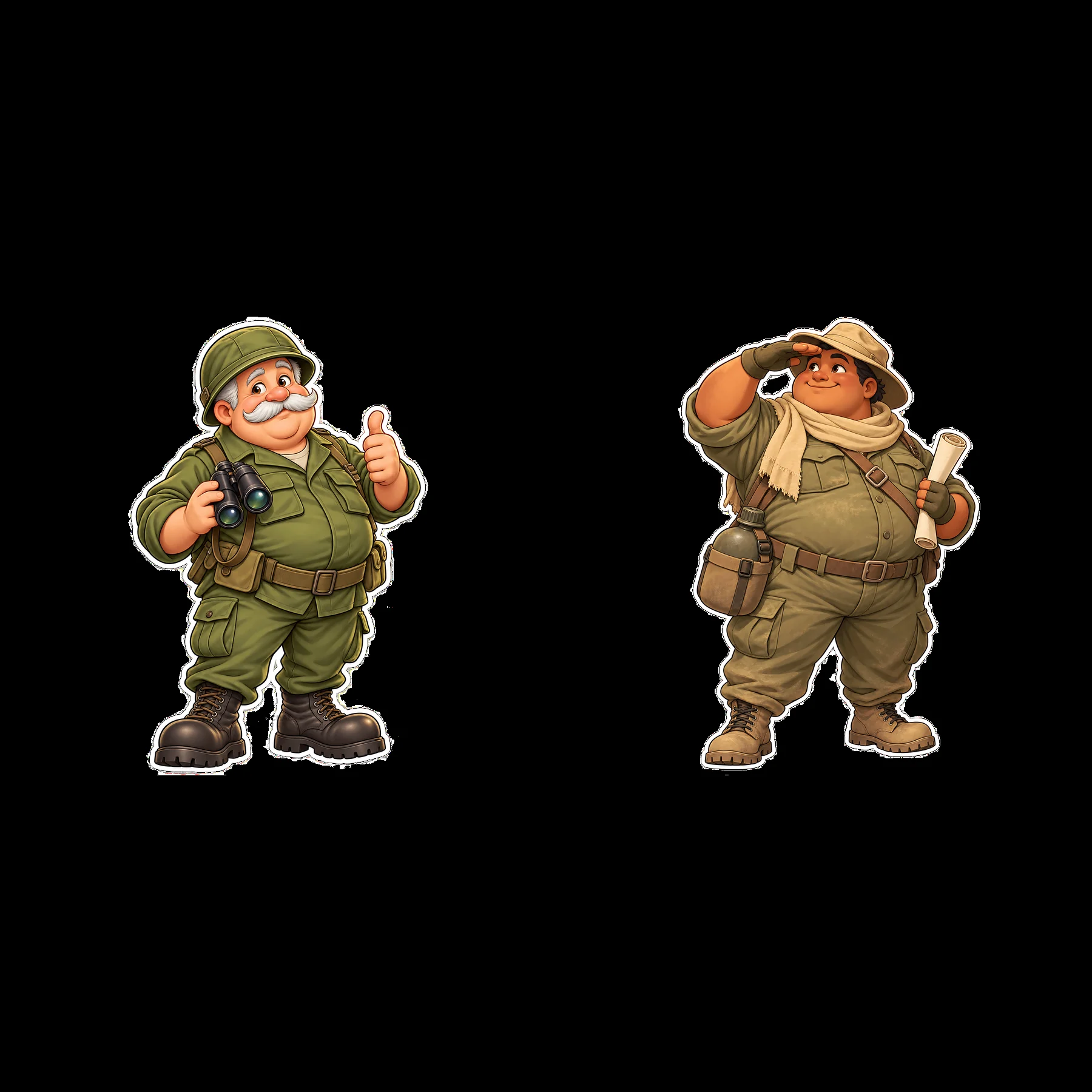 Cute soldiers with thumbs up and salute in cartoon style - AI-generated stock image