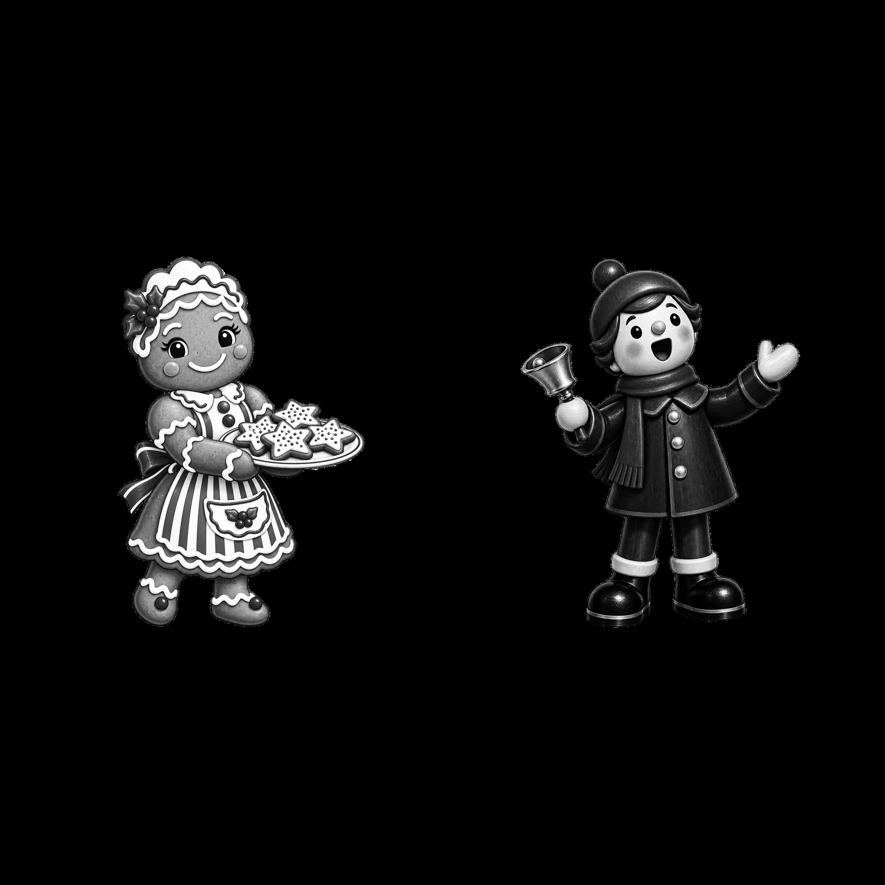 Gingerbread figure with cookies and boy in Christmas villa