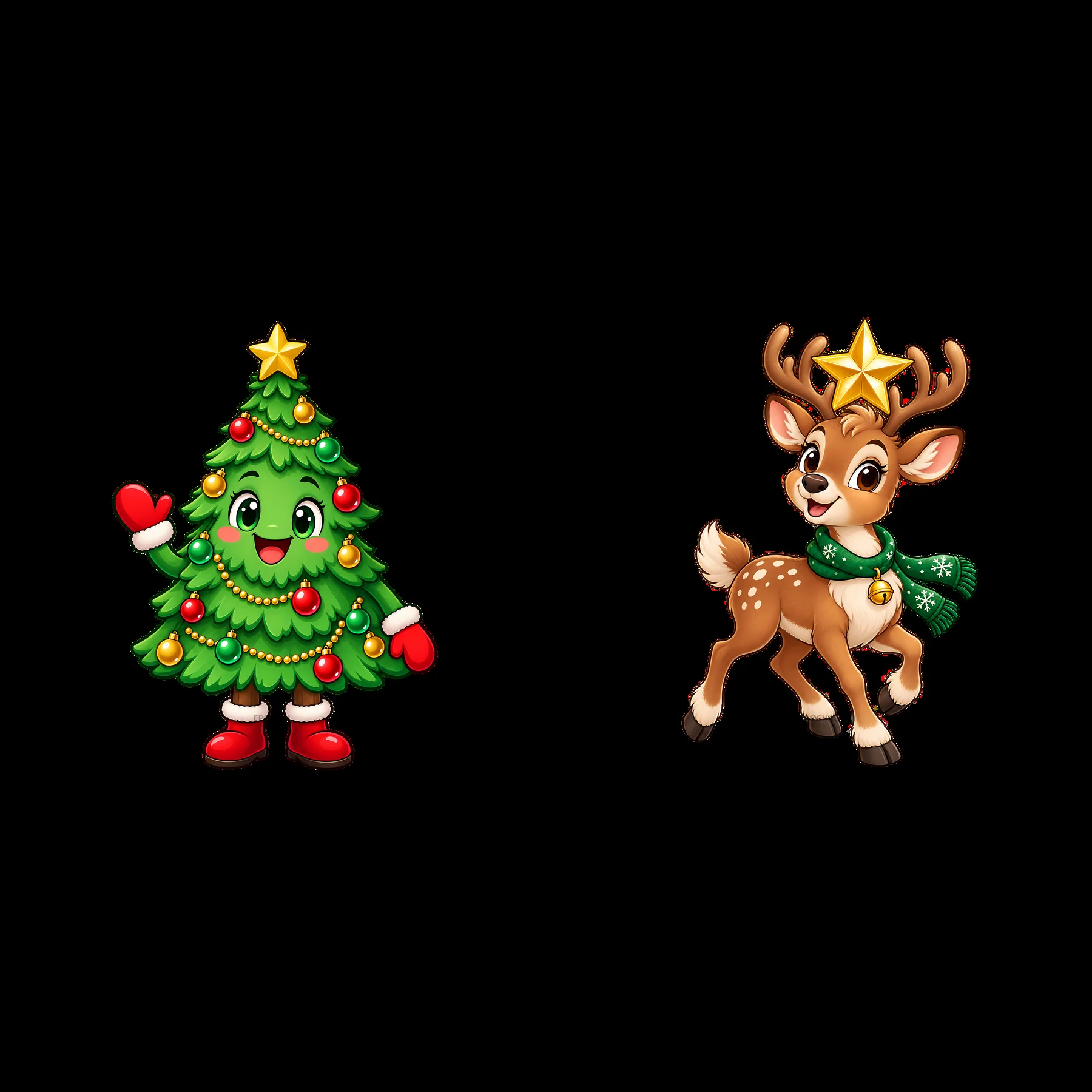 Christmas tree and reindeer stickers for festive design - AI-generated stock image