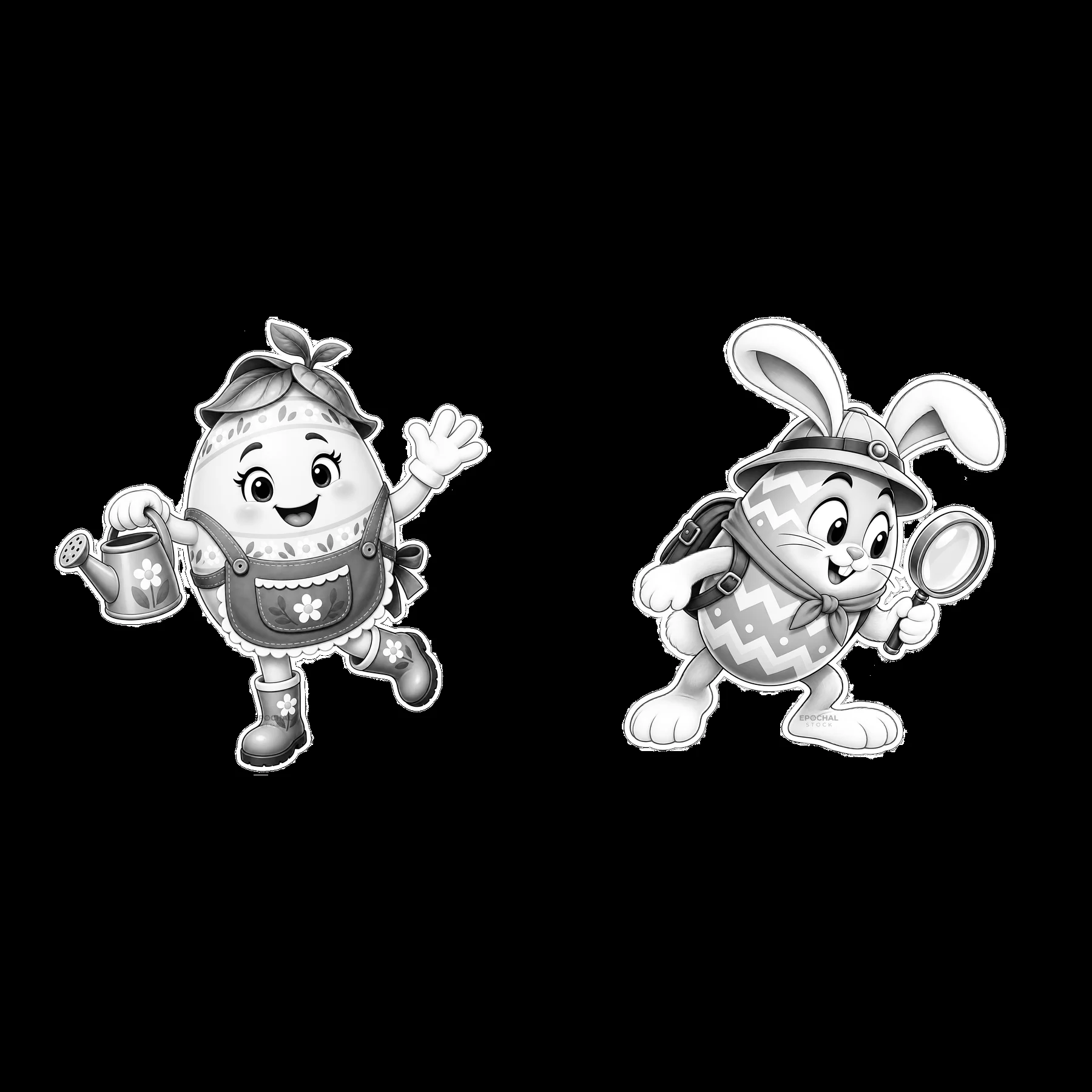 A cartoon egg character is holding a watering can and smiling - AI-generated stock image