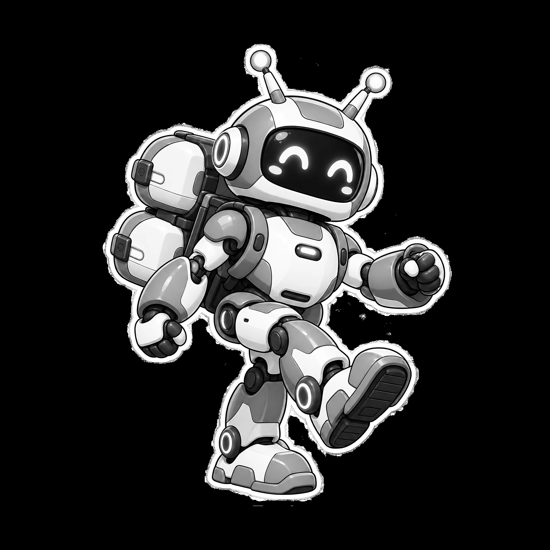 Cute mech robot character with backpack and smiling face - AI-generated stock image