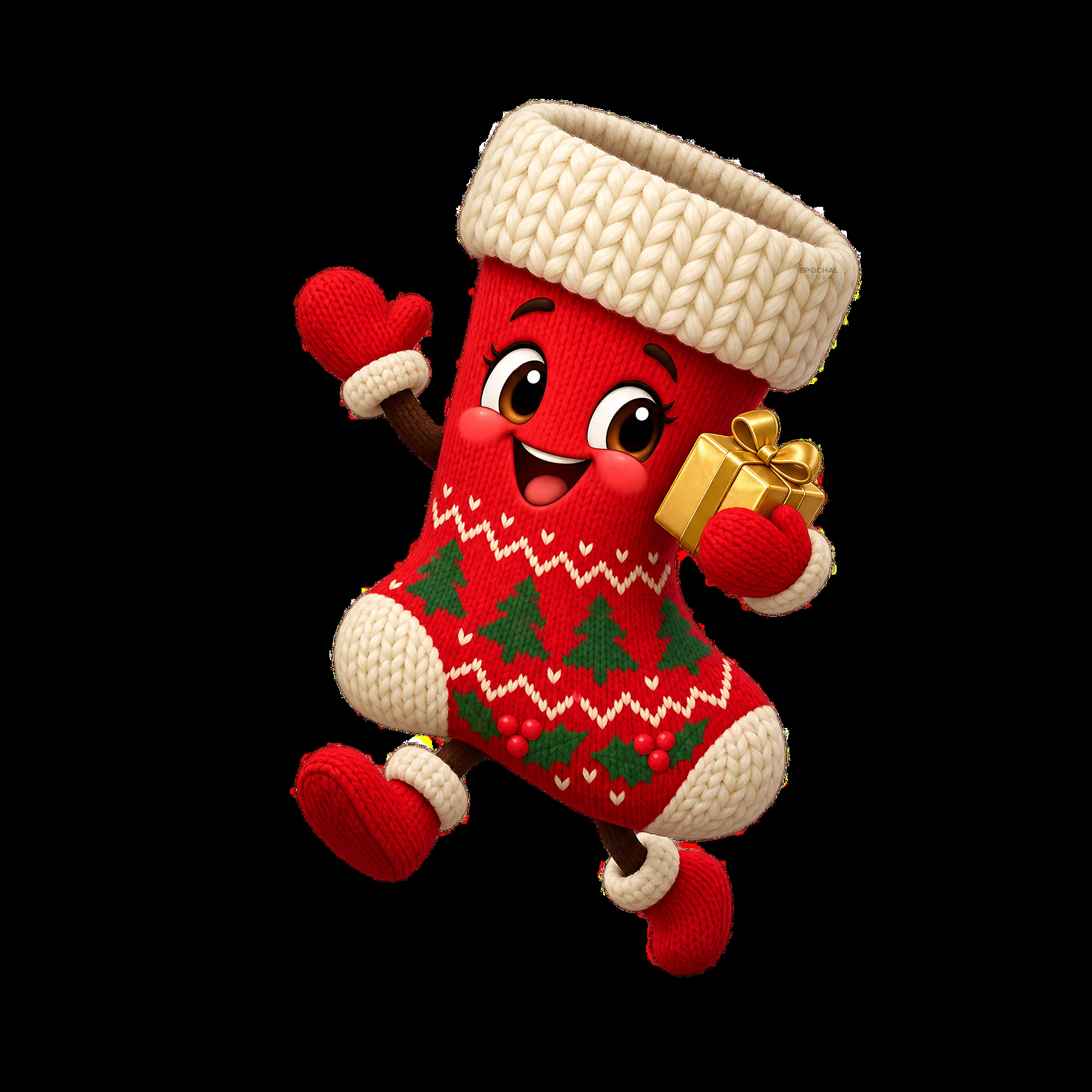 Happy Christmas stocking holding a small gift - AI-generated stock image