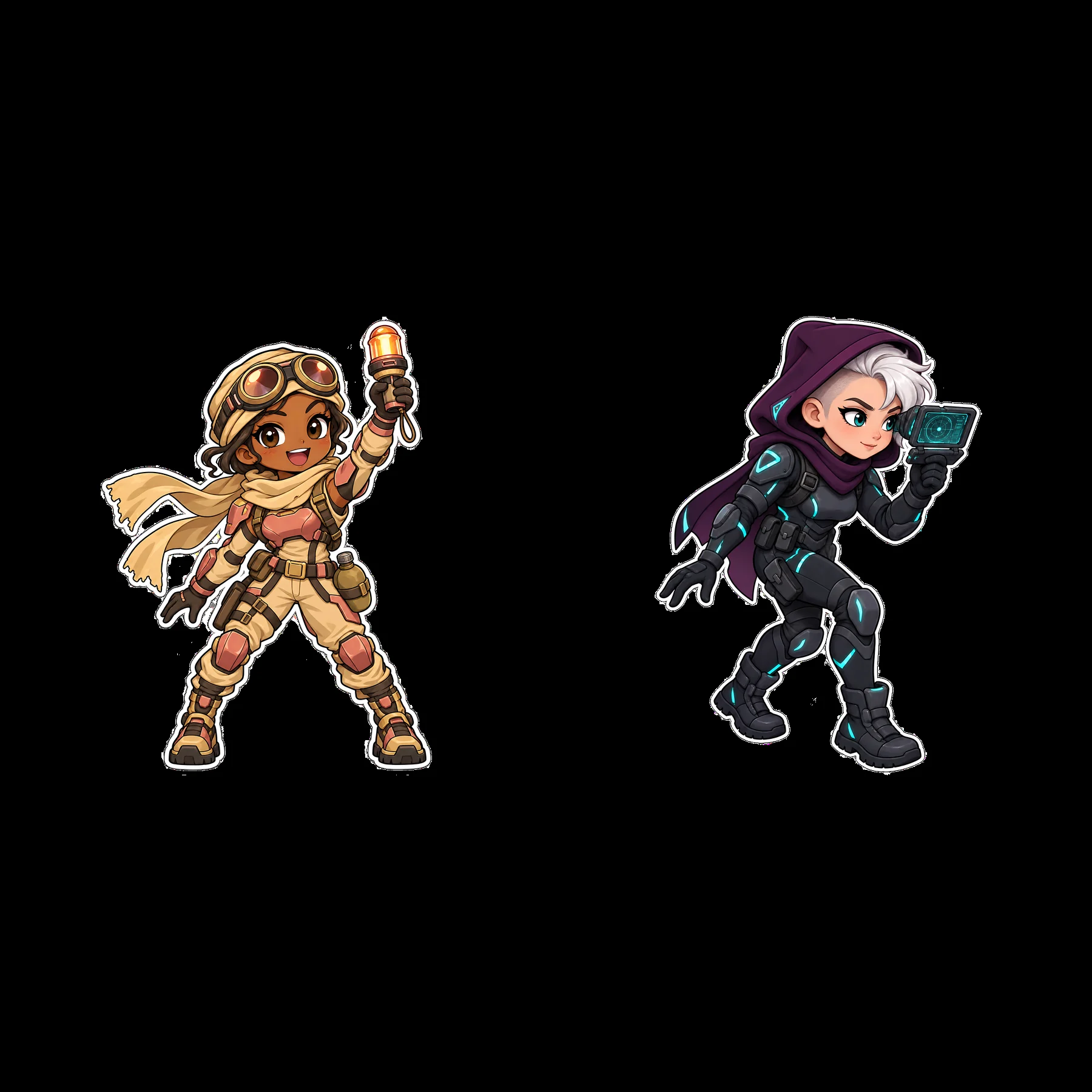 Kawaii futuristic super-soldiers with diverse outfits and gear - AI-generated stock image