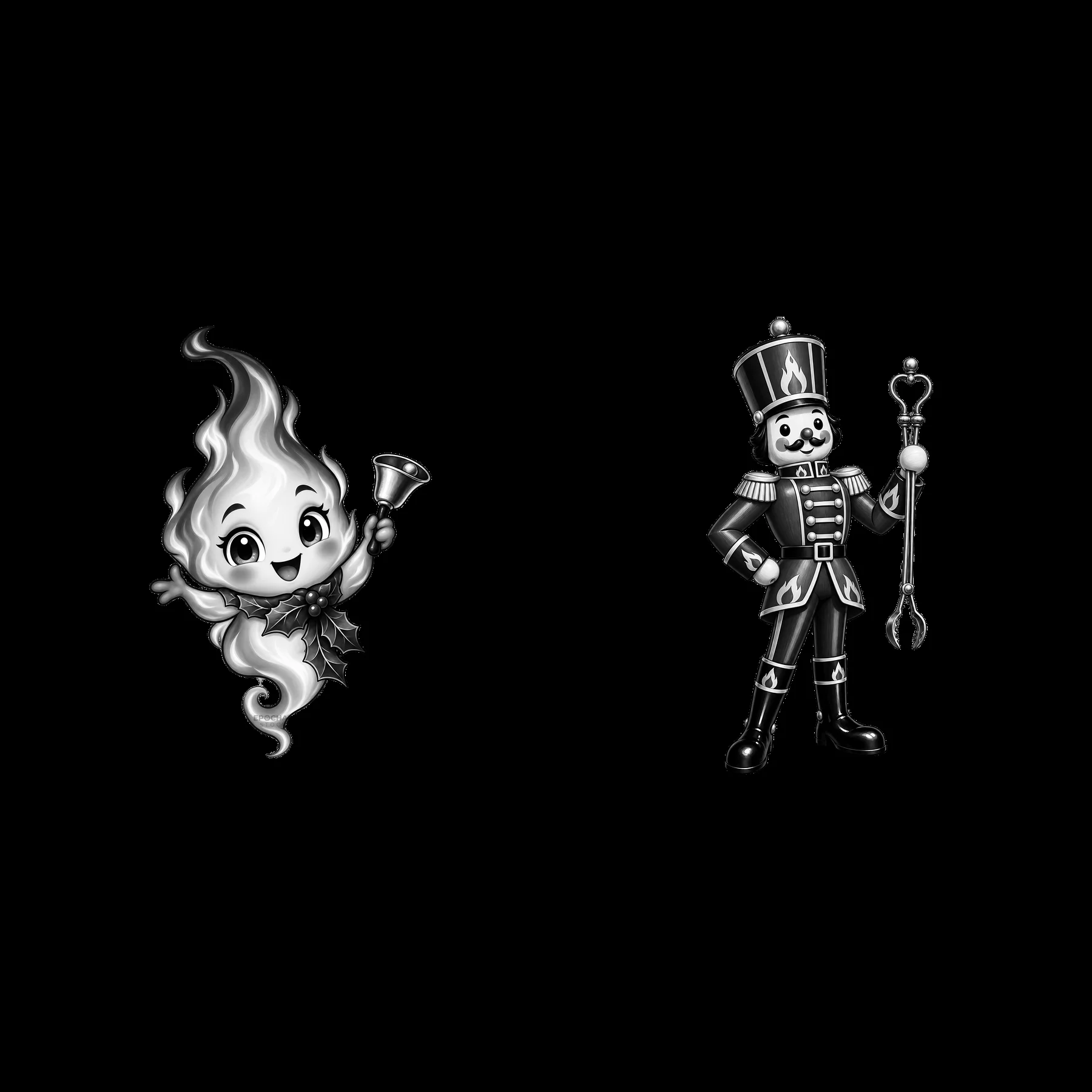 Christmas fireplace characters with a flame and nutcracker - AI-generated stock image