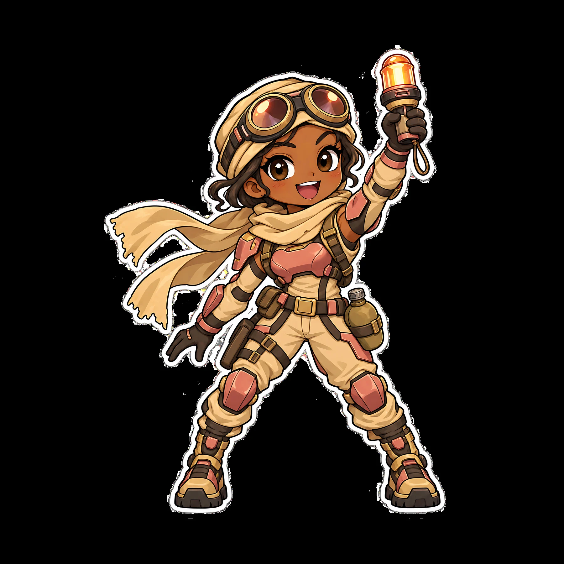 Kawaii futuristic super-soldier waving a flashlight - AI-generated stock image