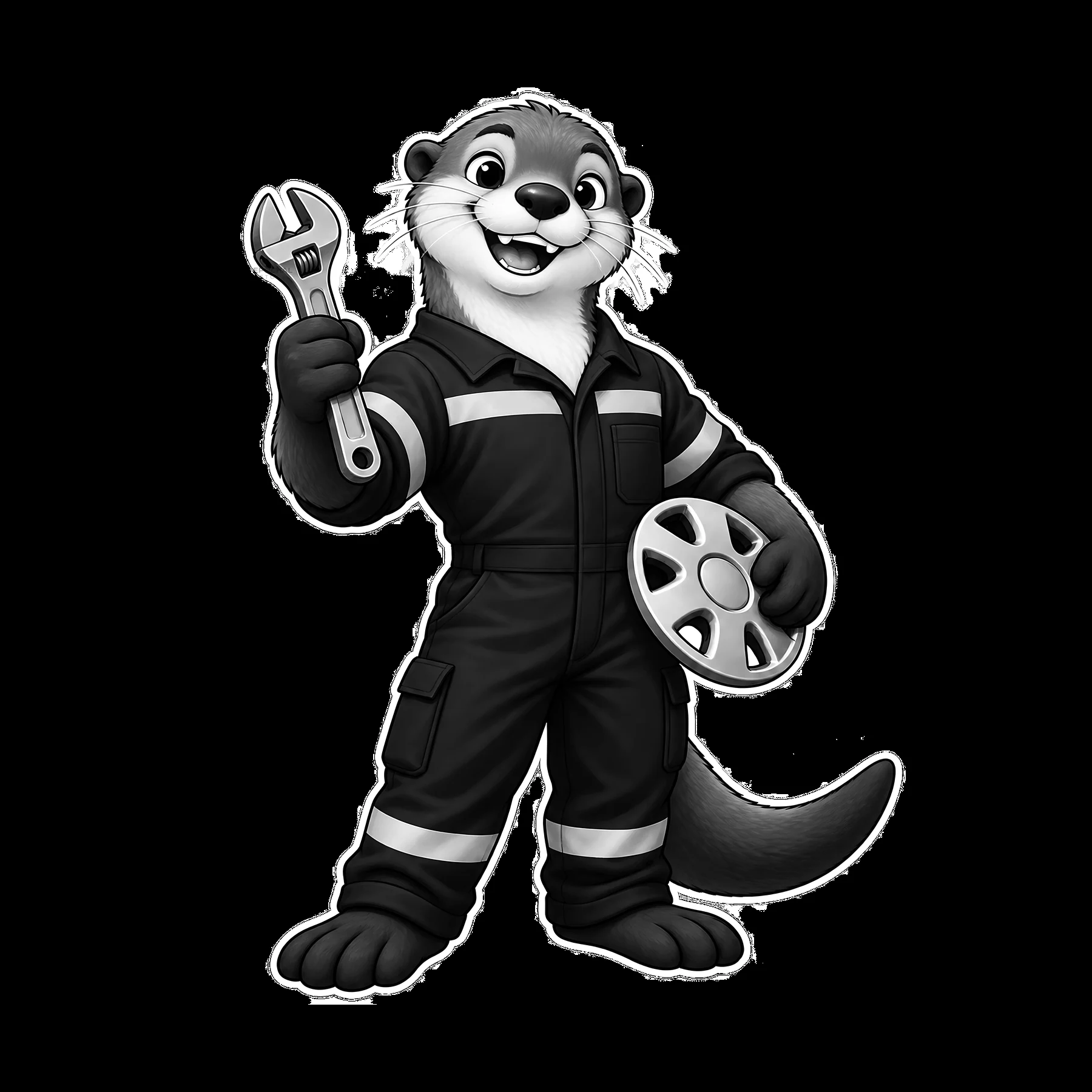 Otter mechanic holding wrench and gear in cartoon style - AI-generated stock image