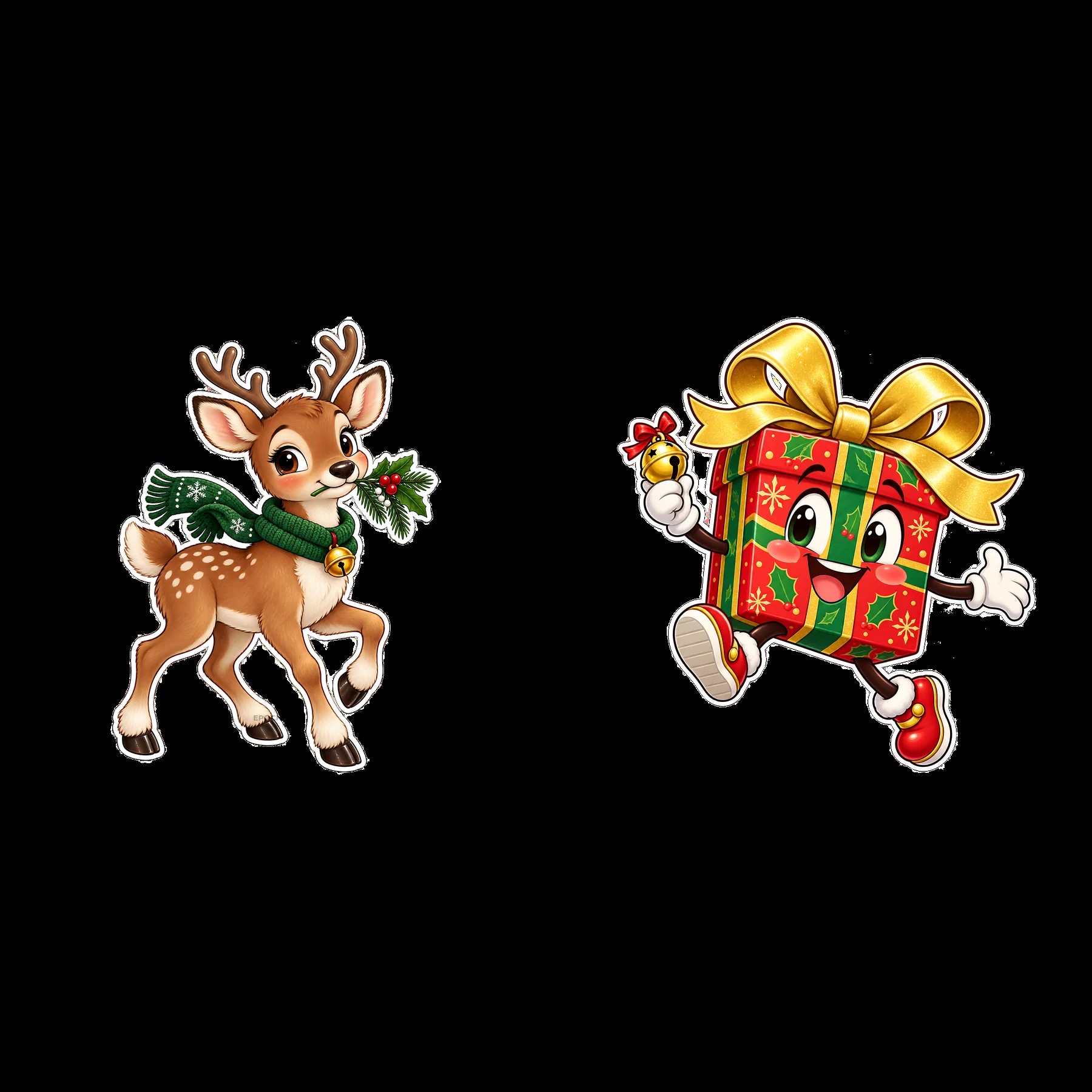 Cute reindeer with a gift box for Christmas celebration - AI-generated stock image