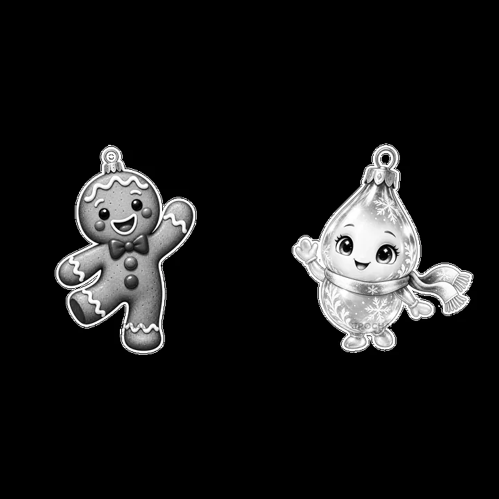 Gingerbread man and festive ornament cartoon sticker design - AI-generated stock image