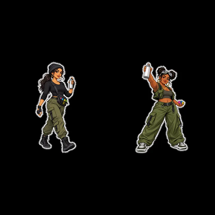 Graffiti sprayers in urban outfits with spray cans - AI-generated stock image