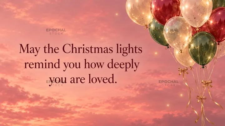 Christmas Greeting with Balloons at Sunset - AI-generated stock image