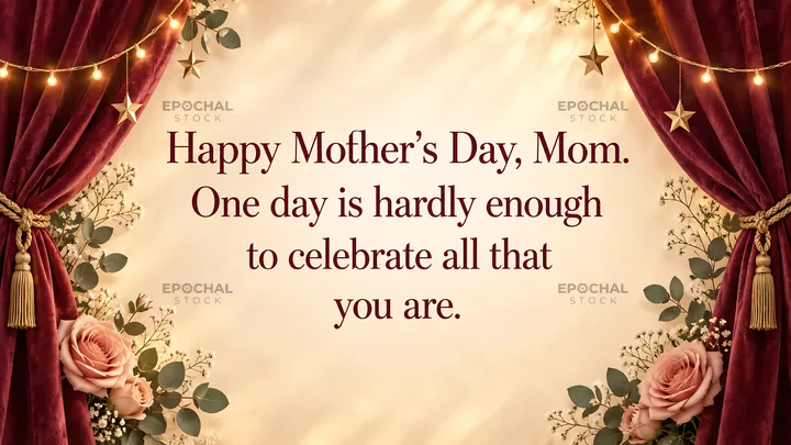 Mother's Day Greeting Framed by Roses and Curtains - AI-generated stock image