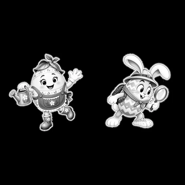 A cartoon egg character is holding a watering can and smiling - AI-generated stock image