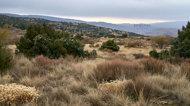 Expansive meadow with drought tolerant plants and garland - AI-generated stock image