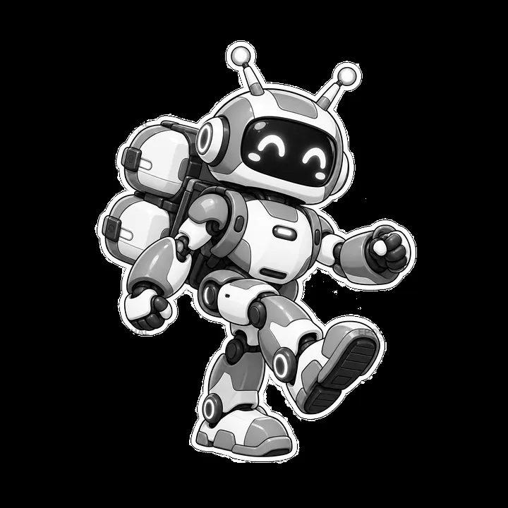 Cute mech robot character with backpack and smiling face - AI-generated stock image