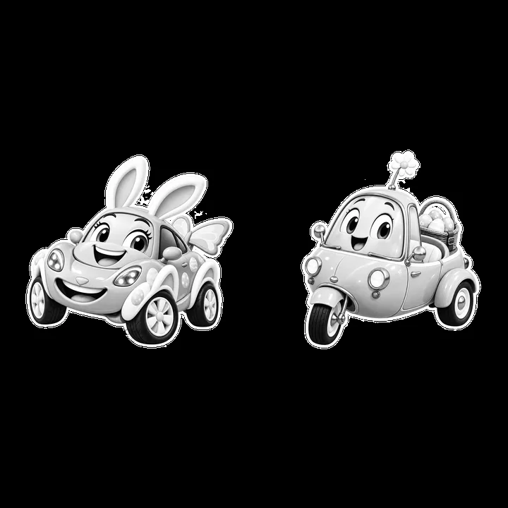 Easter-themed cars with bunny ears and flowers - AI-generated stock image