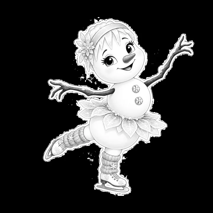 Snowman figure skating with flower decoration in a playful pose - AI-generated stock image