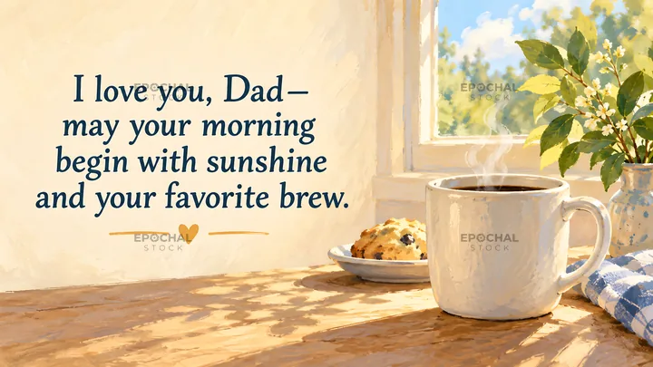 Love You, Dad Morning Coffee Greeting - AI-generated stock image