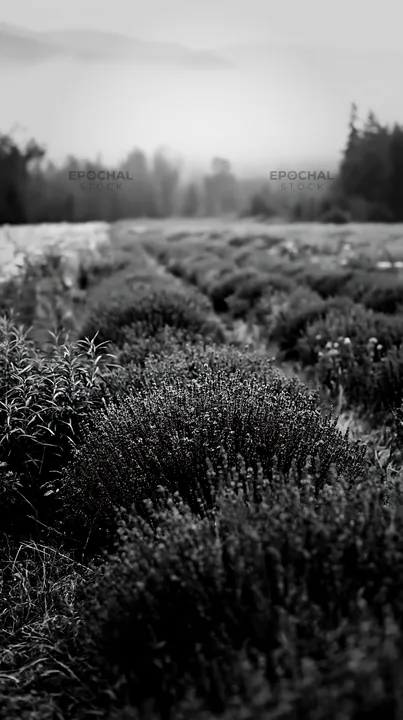Colorful lavender meadow in black and white - AI-generated stock image