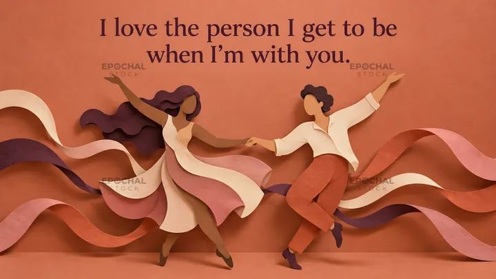 Paper-cut couple dancing with a love quote - AI-generated stock image