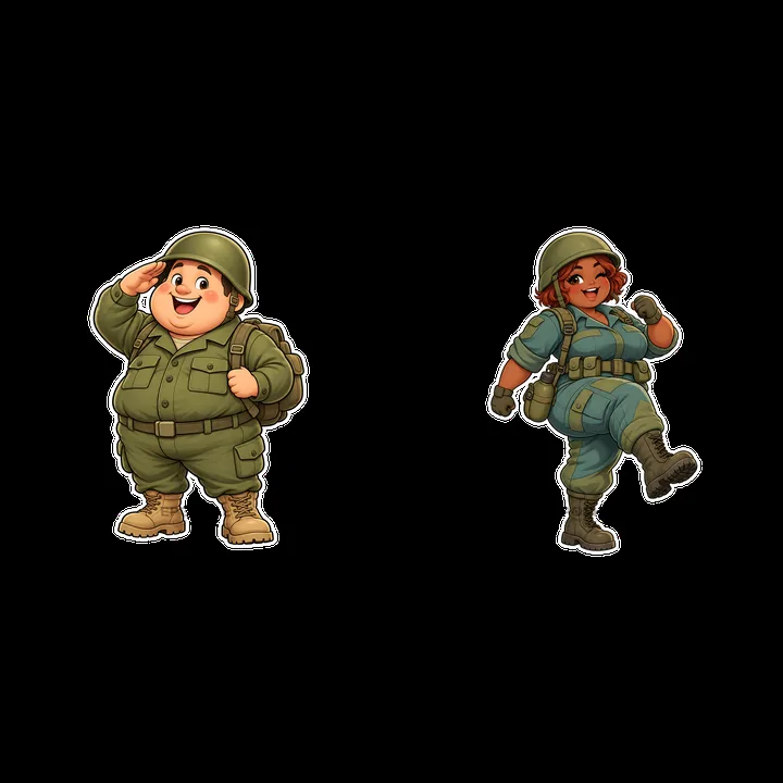 Cute chubby soldier stickers in friendly poses - AI-generated stock image