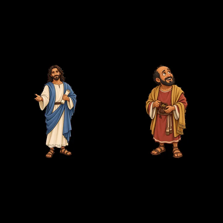 Jesus with followers sharing a message in warm colors - AI-generated stock image