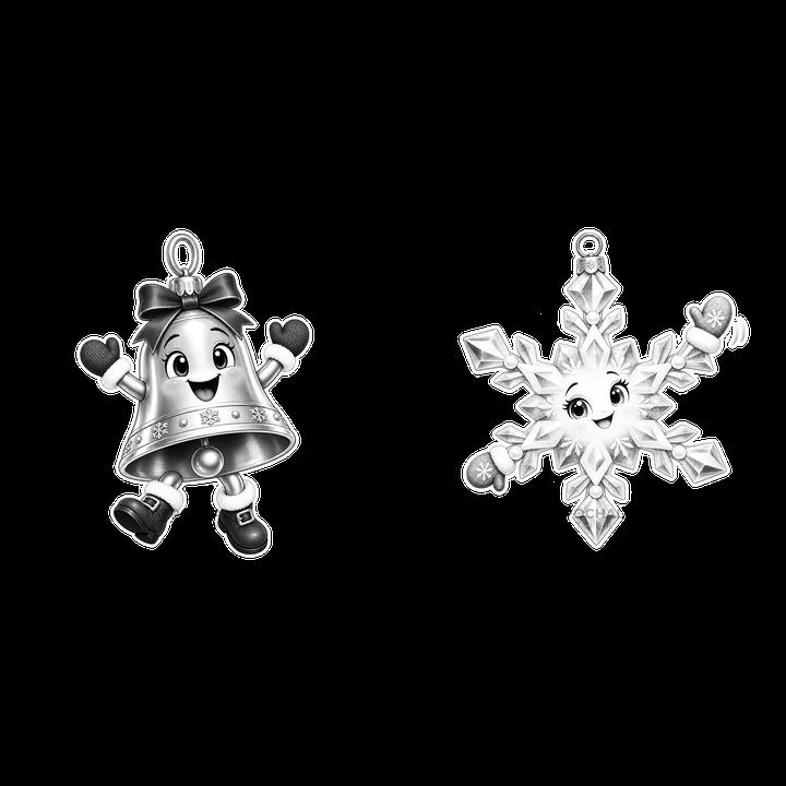 Bell and snowflake cartoon ornaments for Christmas celebration - AI-generated stock image