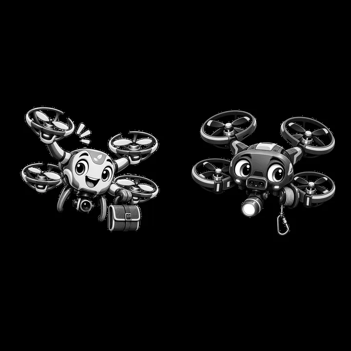 Cartoon drone characters with accessories in a fun design - AI-generated stock image