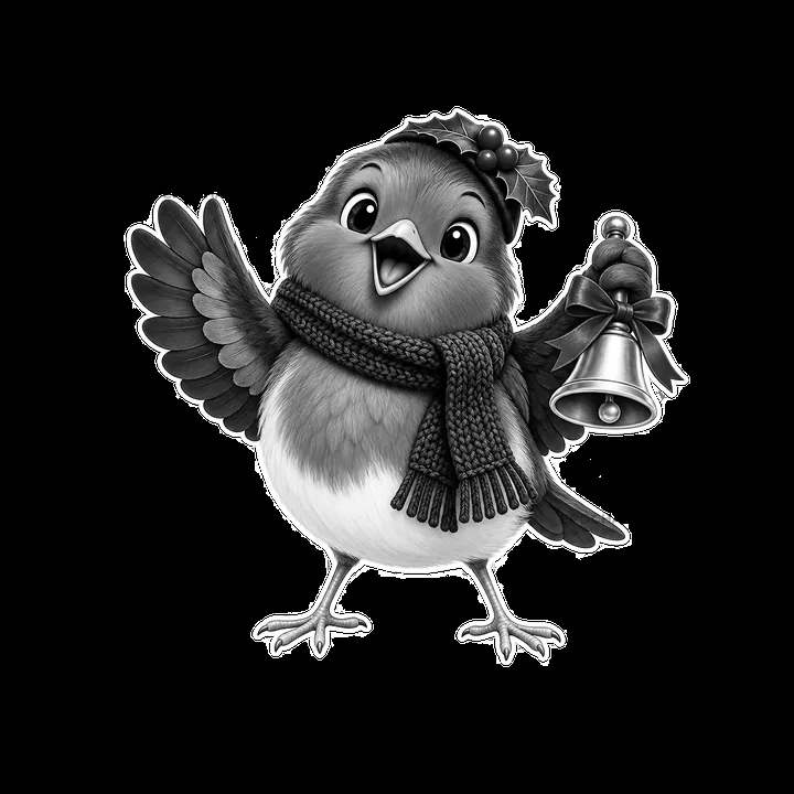 Christmas bird with a bell and holly celebrating the holiday season - AI-generated stock image
