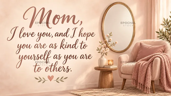Love You Mom Greeting in a Cozy Pink Room - AI-generated stock image