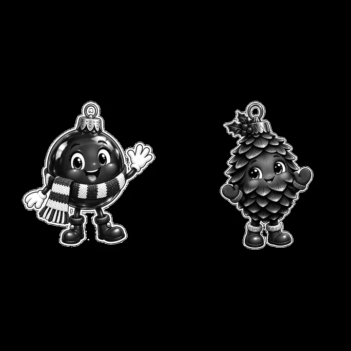Christmas ornaments cartoon characters waving and smiling - AI-generated stock image