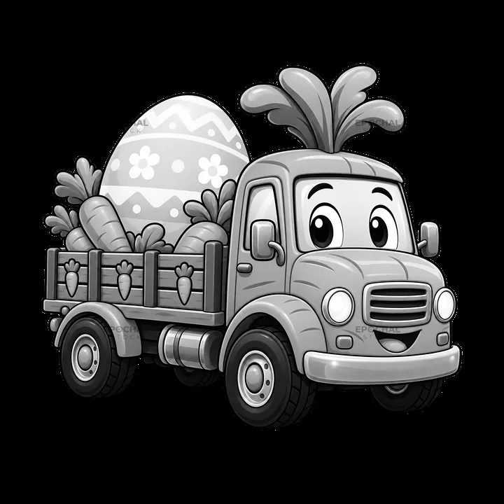 Easter truck carrying eggs and carrots in a festive scene - AI-generated stock image