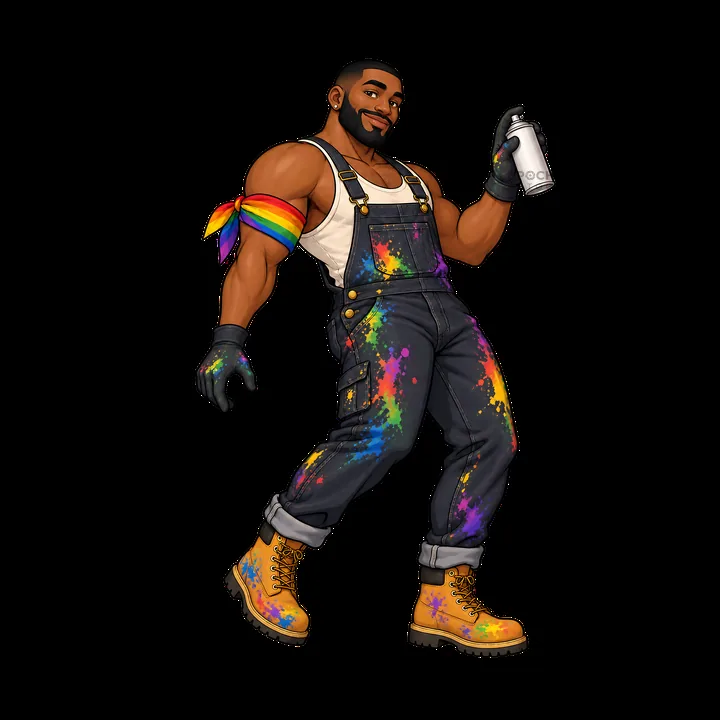 Gay graffiti painter with spray can and colorful outfit - AI-generated stock image