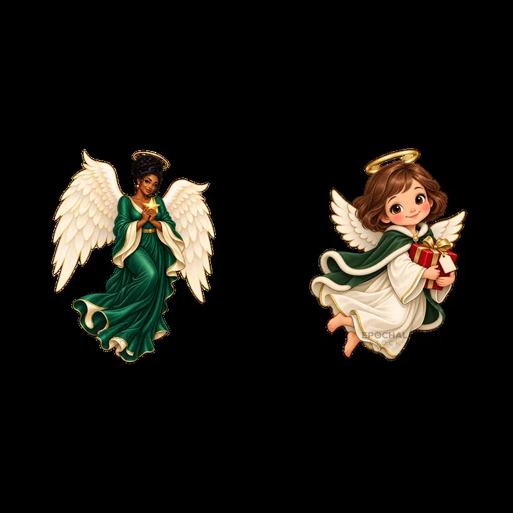 Christmas angel sticker set with two different designs - AI-generated stock image