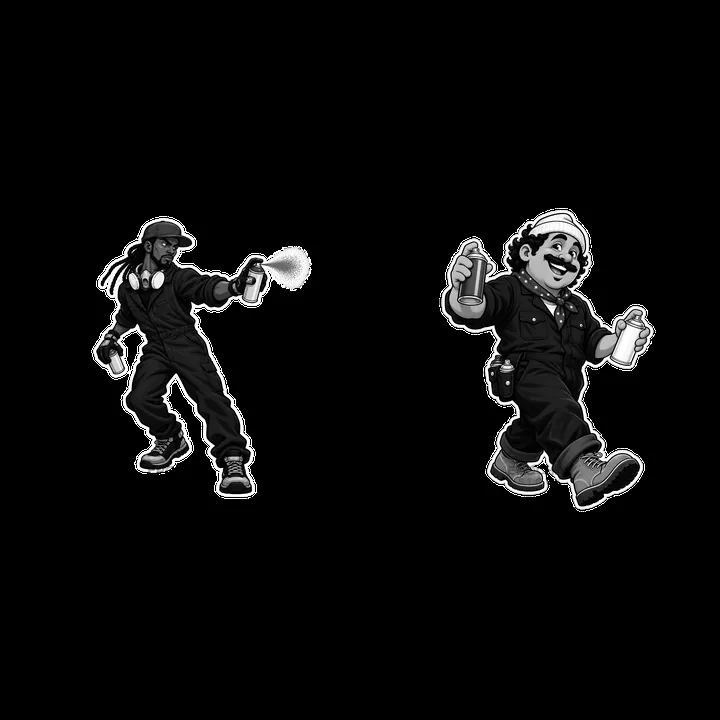 Patriotic graffiti sprayers using spray paint in black and white - AI-generated stock image