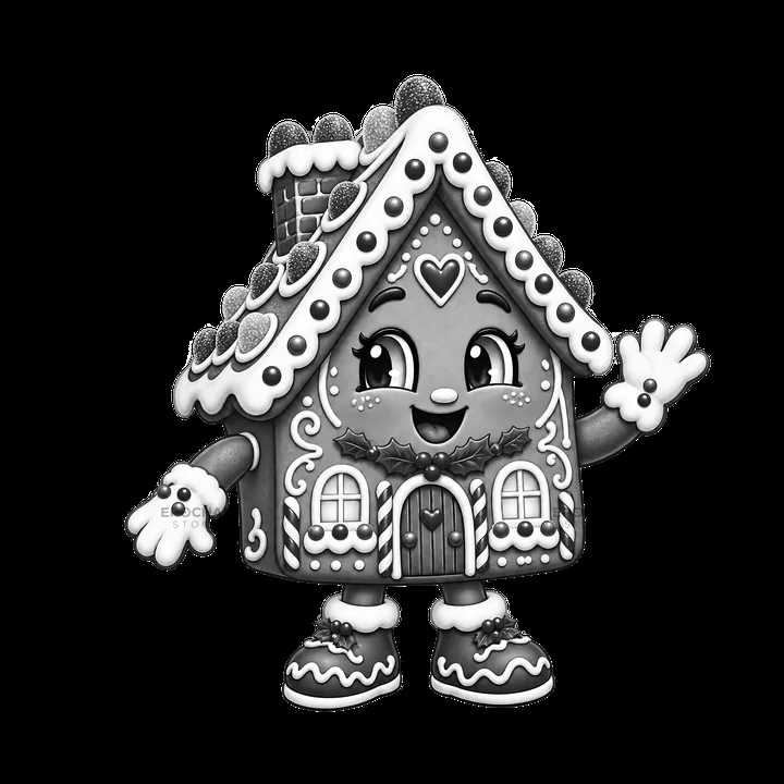 Gingerbread house character waving for Christmas celebration - AI-generated stock image