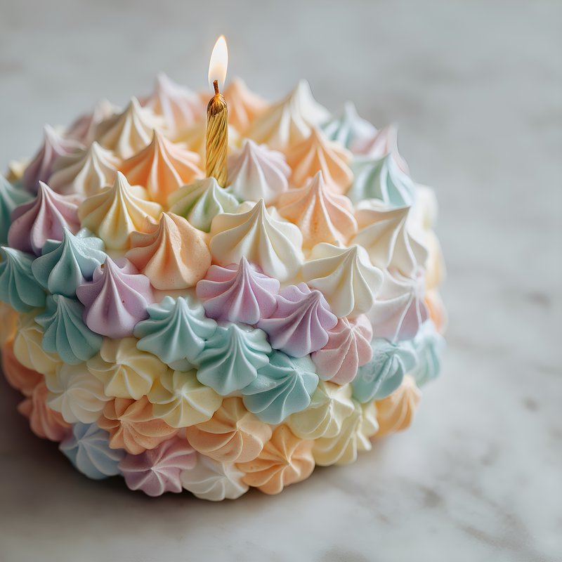 Colorful cake with a single candle on a marble table Free Premium Stock Photo - stock photo