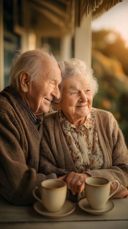 Elderly couple enjoying drinks together at sunset Free Premium Stock Photo - stock photo