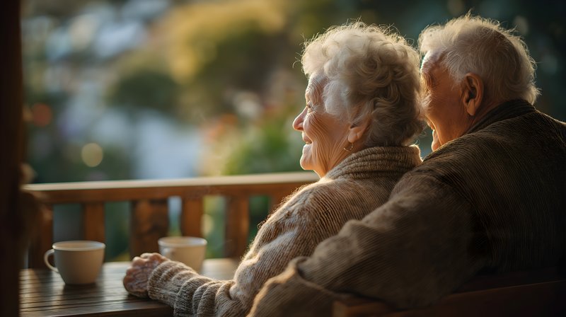 Elderly couple enjoys a quiet moment on the balcony Free Premium Stock Photo - stock photo