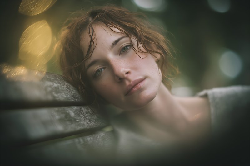 Woman resting on bench during evening light Free Premium Stock Image - stock photo