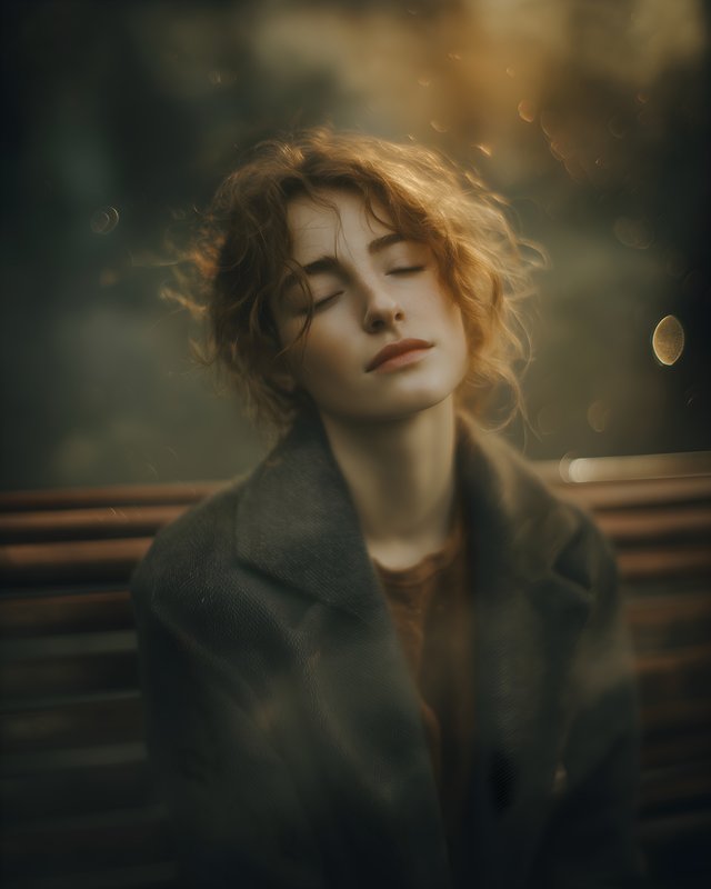 Woman sitting with eyes closed on a bench in a park Free Premium Stock Image - stock photo