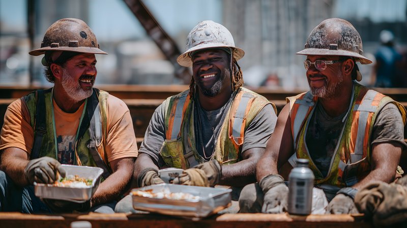 Workers enjoy lunch break on construction site at midday Free Premium Stock Photo - stock photo