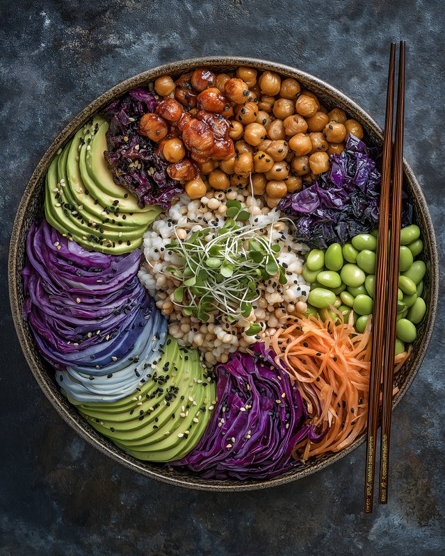 Colorful bowl with vegetables and grains arranged in pattern Free Premium Stock Photo - stock photo