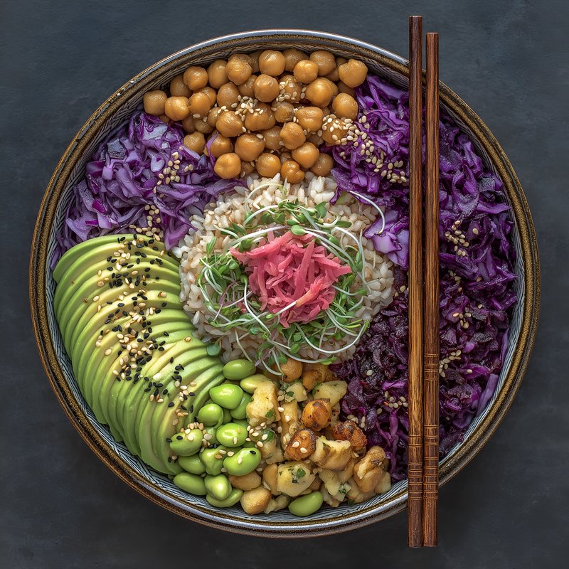 Colorful bowl of fresh food with vegetables and grains Free Premium Stock Photo - stock photo