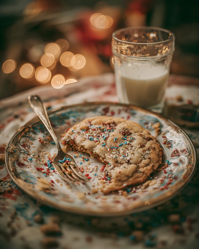 Sugar cookie with milk and festive decorations on a plate Free Premium Stock Photo - stock photo