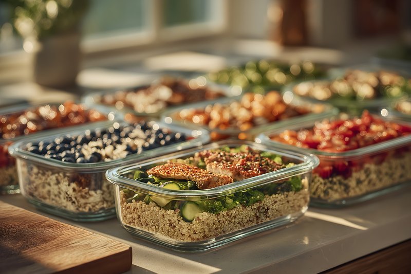 Meal prep and food storage in a sunny kitchen setting Free Premium Stock Image - stock photo