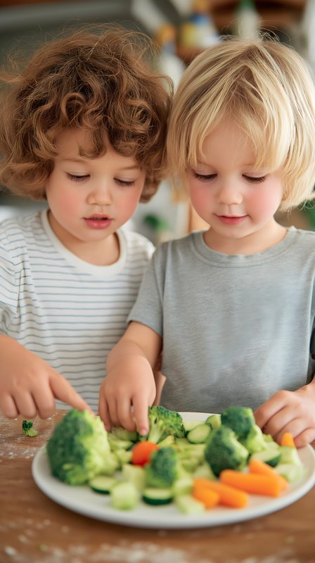 Young children preparing vegetables for a meal together Free Premium Stock Photo - stock photo