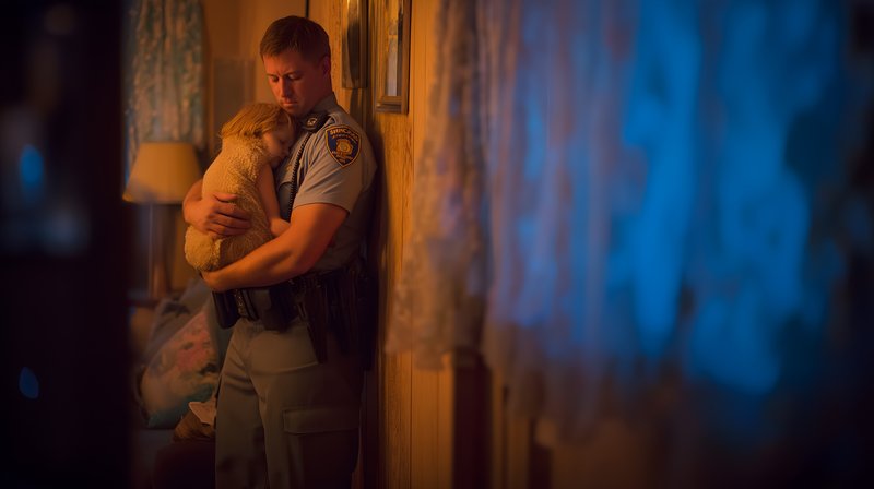 Police officer holds dog in a house during evening Free Premium Stock Photo - stock photo