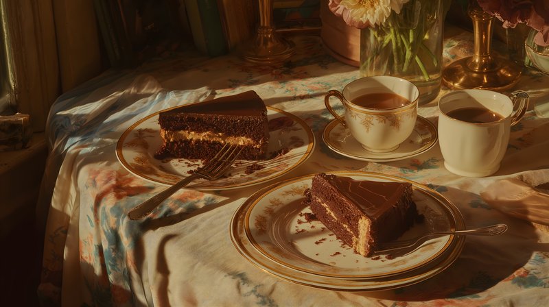 Enjoying dessert and tea at a dining table in the afternoon Free Premium Stock Photo - stock photo