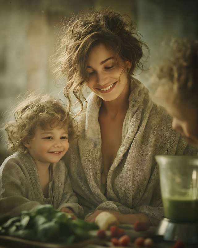 Mother and children prepare healthy snacks in kitchen Free Premium Stock Image - stock photo