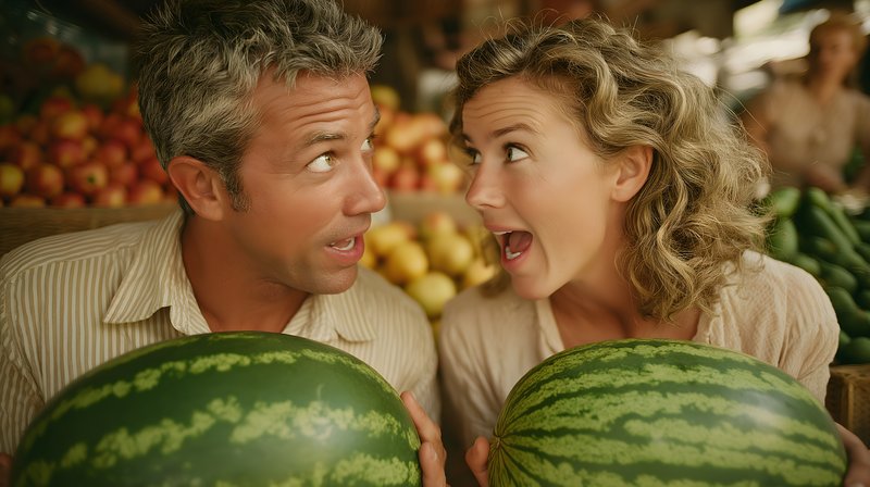 People enjoying watermelons at a market in summer Free Premium Stock Image - stock photo